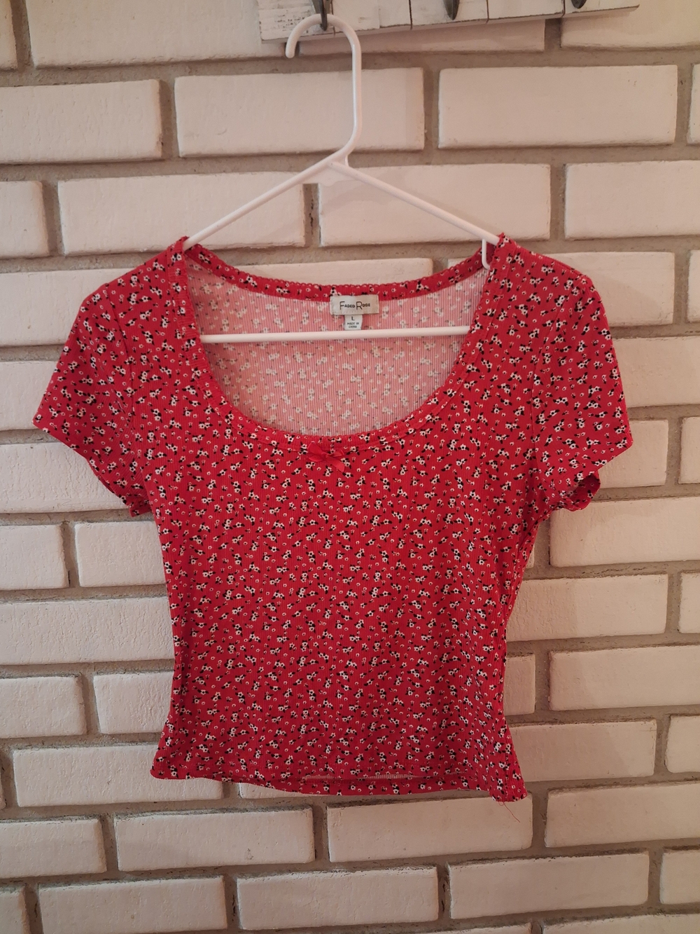 Red Floral Scoop-Neck Crop Top by Free People